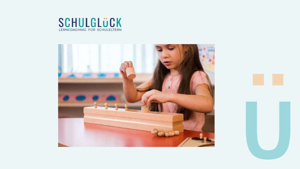 Niña trabajando con material Montessori de cilindros, aprendiendo a través de la manipulación y el aprendizaje tridimensional.