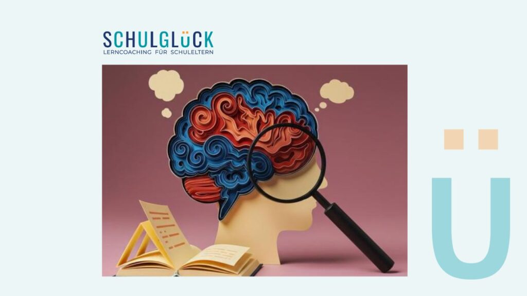 Ilustración del cerebro infantil en capas de colores con lupa, simbolizando neurociencia aplicada al aprendizaje y comprensión del cerebro en el estudio.